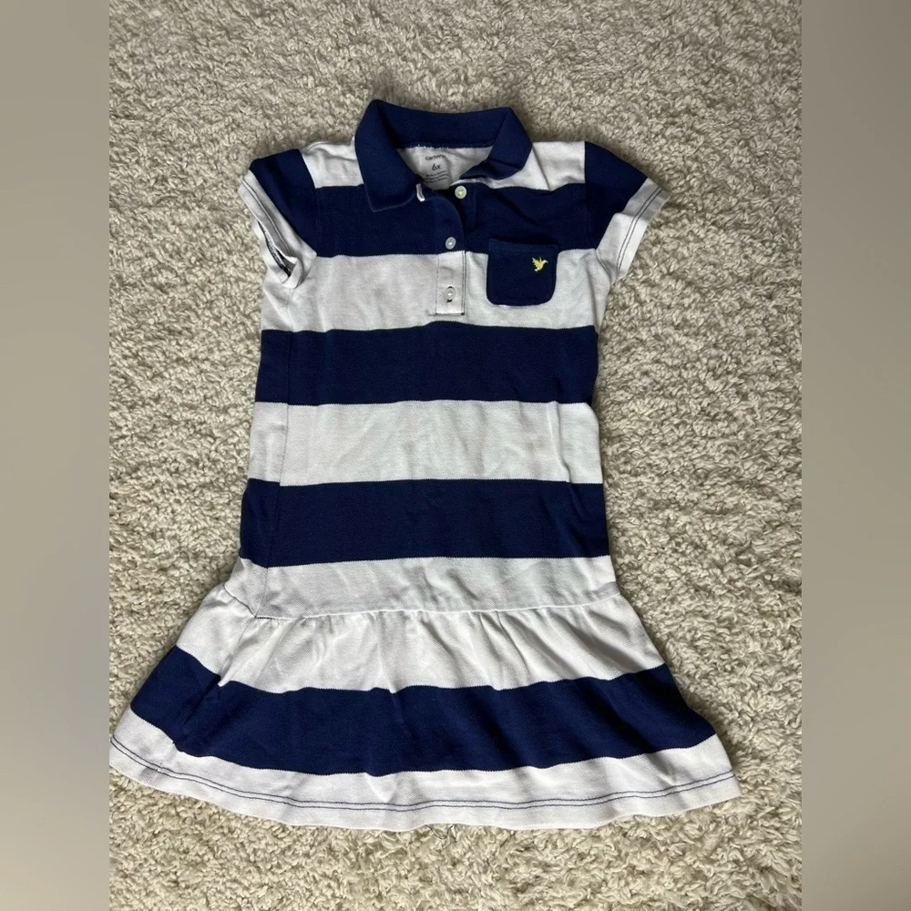 Girls 6X Carters Striped Navy and White Dress